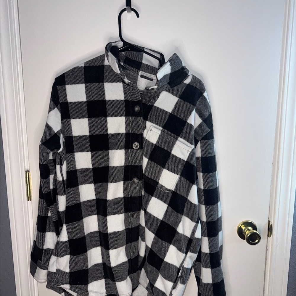 Eddie Bauer Black and White Plaid Button-Up Shirt Jacket